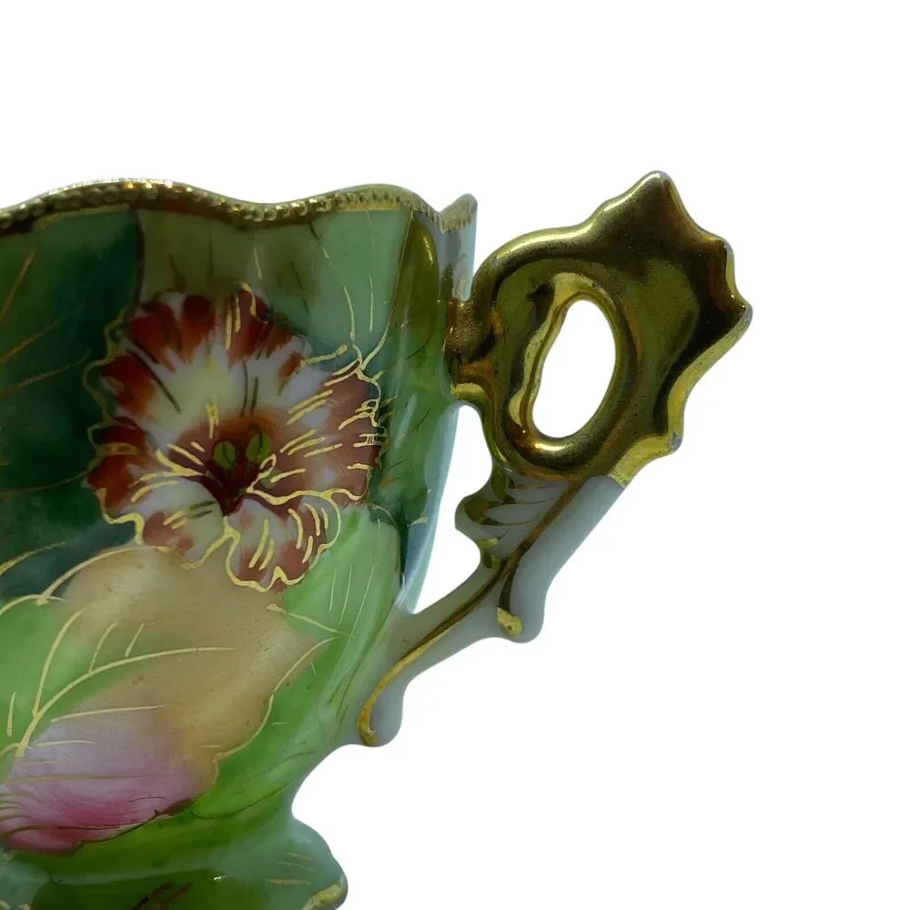 Vtg Chubu China Tea Cup Occupied Japan Gold Trim Footed Rose Floral‎ Demitasse